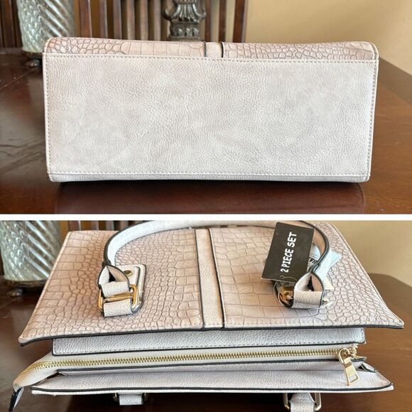 ST. BARRY - NWT 2-Piece Satchel & Wristlet/Stone Grey Croc-Embossed Faux Leather - Picture 10 of 16